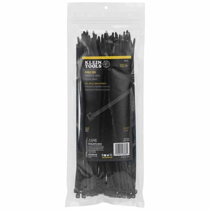 Klein Tools Cable Ties, Zip Ties, 50-Pound Tensile Strength, 11.5-Inch, Black, Model 450-210* 1 Klein Tools Cable Ties, Zip Ties, 50-Pound Tensile Strength, 11.5-Inch, Black, Model 450-210*
