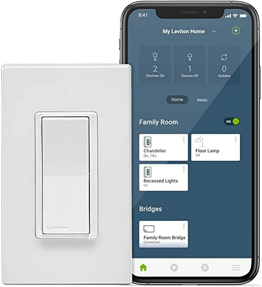 Leviton Decora Smart No-Neutral Wi-Fi Switch In White, Model DN15S-W* 1 Leviton Decora Smart No-Neutral Wi-Fi Switch In White, Model DN15S-W*