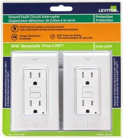 Leviton Package Of 2 GFCI Tamper-Resistant Receptacles With Wallplates, Model GFTR1-784