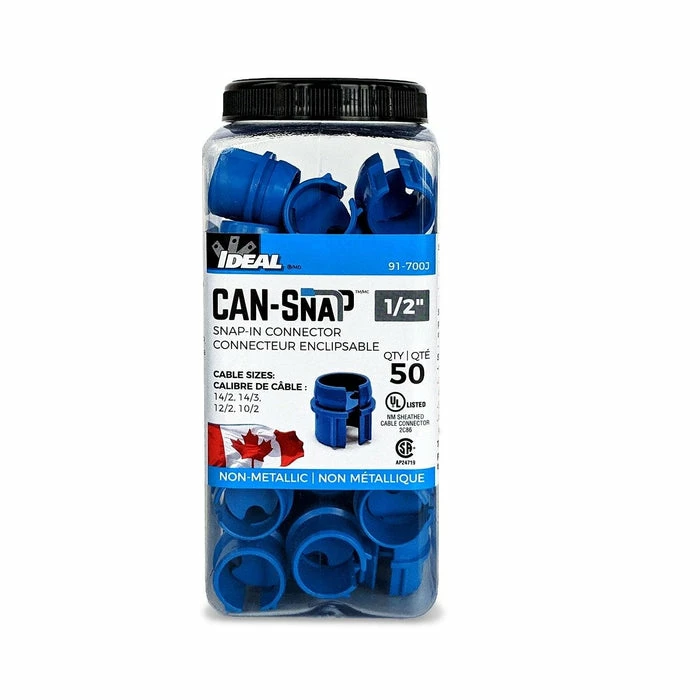 IDEAL Can-Snap Non-Metallic Snap-in Connectors 1/2" Fitting (Jar Of 50), Model 91-700J 2 IDEAL Can-Snap Non-Metallic Snap-in Connectors 1/2" Fitting (Jar Of 50), Model 91-700J - Image 2