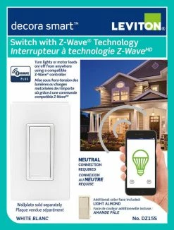 Leviton Decora Smart Switch With Z-Wave Technology, Model DZ15S751