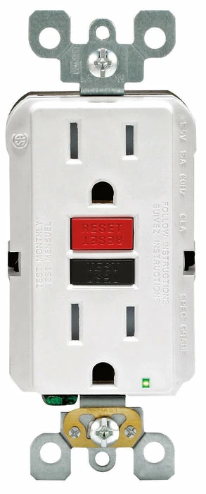 Leviton GFCI Receptacle, Slim Design, Tamper Resistant, With Red And Black Buttons, Model GFTR1760* 2 Leviton GFCI Receptacle, Slim Design, Tamper Resistant, With Red And Black Buttons, Model GFTR1760* - Image 2