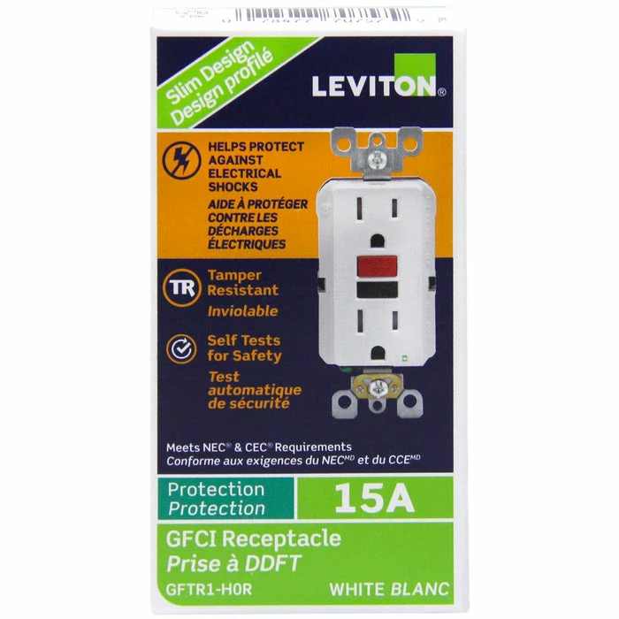 Leviton GFCI Receptacle, Slim Design, Tamper Resistant, With Red And Black Buttons, Model GFTR1760* 3 Leviton GFCI Receptacle, Slim Design, Tamper Resistant, With Red And Black Buttons, Model GFTR1760* - Image 3