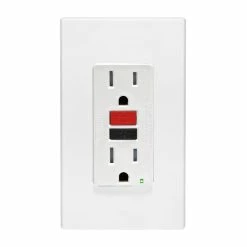 Leviton GFCI Receptacle, Slim Design, Tamper Resistant, With Red And Black Buttons, Model GFTR1760*