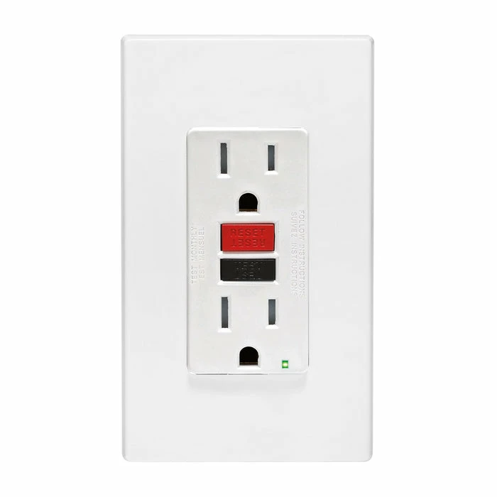 Leviton GFCI Receptacle, Slim Design, Tamper Resistant, With Red And Black Buttons, Model GFTR1760* 1 Leviton GFCI Receptacle, Slim Design, Tamper Resistant, With Red And Black Buttons, Model GFTR1760*
