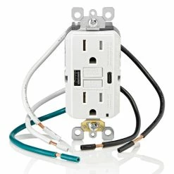 Leviton 15A GFCI Combination Receptacle With Type A/C USB Charger In White, Model GUAC1-W* -Outlets Sales Store GUAC1 W b 700x700