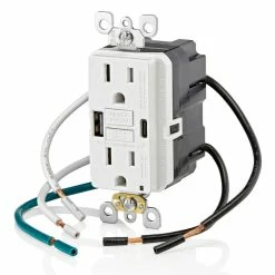 Leviton 15A GFCI Combination Receptacle With Type A/C USB Charger In White, Model GUAC1-W* -Outlets Sales Store GUAC1 W c 700x700