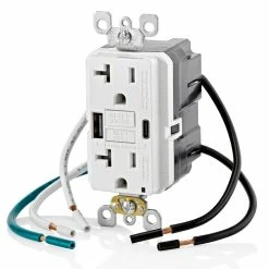 Leviton 20A GFCI Combination Receptacle With Type A/C USB Charger In White, Model GUAC2-W* -Outlets Sales Store GUAC2 W c 700x700