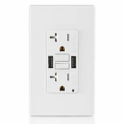 Leviton 20A GFCI Combination Receptacle With Type A USB Charger In White, Model GUSB2-W* -Outlets Sales Store GUSB2 W c 700x700