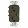 Leviton Type-A Dual USB Charger With 15A Tamper-Resistant Receptacle (Brown) Model T5632