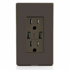 Leviton Type-A Dual USB Charger With 15A Tamper-Resistant Receptacle (Brown) Model T5632 -Outlets Sales Store T5632 B c 700x700