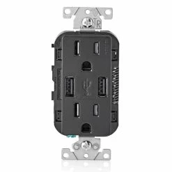 Leviton Type-A Dual USB Charger With 15A Tamper-Resistant Receptacle (Black) Model T5632