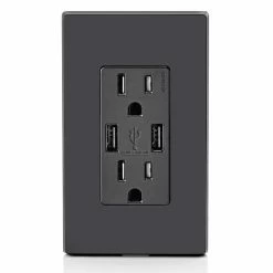 Leviton Type-A Dual USB Charger With 15A Tamper-Resistant Receptacle (Black) Model T5632 -Outlets Sales Store T5632 E c 700x700