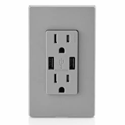 Leviton Type-A Dual USB Charger With 15A Tamper-Resistant Receptacle (Grey) Model T5632 -Outlets Sales Store T5632 GY c 700x700