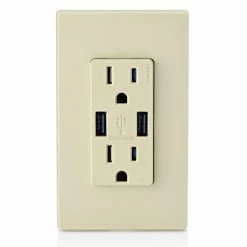 Leviton Type-A Dual USB Charger With 15A Tamper-Resistant Receptacle (Ivory) Model T5632* -Outlets Sales Store T5632 I c 700x700