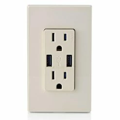 Leviton Type-A Dual USB Charger With 15A Tamper-Resistant Receptacle (Light Almond) Model T5632* -Outlets Sales Store T5632 T c 700x700