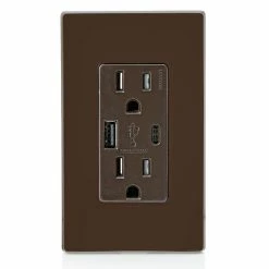 Leviton Type-A & Type-C USB Charger With 15A Tamper-Resistant Receptacle (Brown) Model T5633 -Outlets Sales Store T5633 B c 700x700