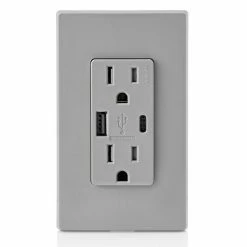 Leviton Type-A & Type-C USB Charger With 15A Tamper-Resistant Receptacle (Grey) Model T5633 -Outlets Sales Store T5633 GY c 700x700