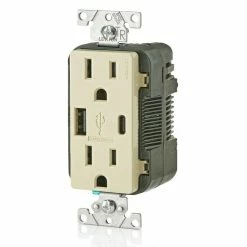 Leviton Type-A & Type-C USB Charger With 15A Tamper-Resistant Receptacle (Ivory) Model T5633* -Outlets Sales Store T5633 I b 700x700