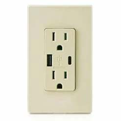 Leviton Type-A & Type-C USB Charger With 15A Tamper-Resistant Receptacle (Ivory) Model T5633* -Outlets Sales Store T5633 I c 700x700