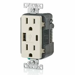 Leviton Type-A & Type-C USB Charger With 15A Tamper-Resistant Receptacle (Light Almond) Model T5633* 4 Leviton Type-A & Type-C USB Charger With 15A Tamper-Resistant Receptacle (Light Almond) Model T5633* -Outlets Sales Store T5633 T b 700x700