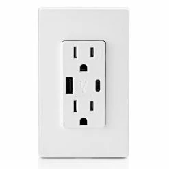 Leviton Type-A & Type-C USB Charger With 15A Tamper-Resistant Receptacle (White) Model T5633 -Outlets Sales Store T5633 W c 700x700