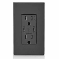 Leviton Type-C Dual USB Charger With 15A Tamper-Resistant Receptacle (Black) Model T5635 -Outlets Sales Store T5635 E 03 700x700