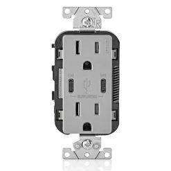 Leviton Type-C Dual USB Charger With 15A Tamper-Resistant Receptacle (Grey) Model T5635