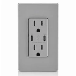 Leviton Type-C Dual USB Charger With 15A Tamper-Resistant Receptacle (Grey) Model T5635 5 Leviton Type-C Dual USB Charger With 15A Tamper-Resistant Receptacle (Grey) Model T5635 -Outlets Sales Store T5635 G 03 700x700