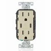 Leviton Type-C Dual USB Charger With 15A Tamper-Resistant Receptacle (Ivory) Model T5635*