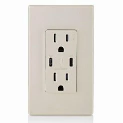 Leviton Type-C Dual USB Charger With 15A Tamper-Resistant Receptacle (Light Almond) Model T5635* -Outlets Sales Store T5635 T 03 700x700