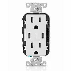 Leviton Type-C Dual USB Charger With 15A Tamper-Resistant Receptacle (White) Model T5635