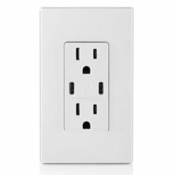 Leviton Type-C Dual USB Charger With 15A Tamper-Resistant Receptacle (White) Model T5635 -Outlets Sales Store T5635 W d 700x700