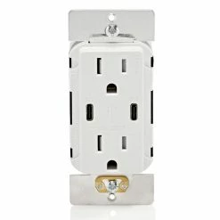 Leviton Dual USB Type C/C Wall Outlet Charger With 15A Tamper-Resistant Outlet In White, Model T5636-W*
