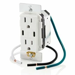 Leviton Dual USB Type C/C Wall Outlet Charger With 15A Tamper-Resistant Outlet In White, Model T5636-W* -Outlets Sales Store T5636 W c 700x700