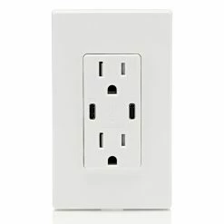 Leviton Dual USB Type C/C Wall Outlet Charger With 15A Tamper-Resistant Outlet In White, Model T5636-W* -Outlets Sales Store T5636 W d 700x700