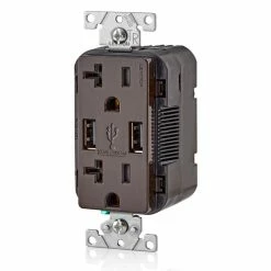 Leviton Type-A Dual USB Charger With 20A Tamper-Resistant Receptacle (Brown) Model T5832 -Outlets Sales Store T5832 B b 700x700