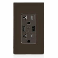 Leviton Type-A Dual USB Charger With 20A Tamper-Resistant Receptacle (Brown) Model T5832 -Outlets Sales Store T5832 B c 700x700