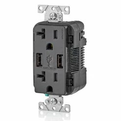 Leviton Type-A Dual USB Charger With 20A Tamper-Resistant Receptacle (Black) Model T5832 -Outlets Sales Store T5832 E b 700x700