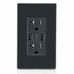 Leviton Type-A Dual USB Charger With 20A Tamper-Resistant Receptacle (Black) Model T5832 -Outlets Sales Store T5832 E c 700x700