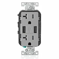 Leviton Type-A Dual USB Charger With 20A Tamper-Resistant Receptacle (Grey) Model T5832