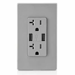 Leviton Type-A Dual USB Charger With 20A Tamper-Resistant Receptacle (Grey) Model T5832 -Outlets Sales Store T5832 GY c 700x700