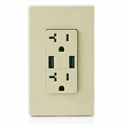 Leviton Type-A Dual USB Charger With 20A Tamper-Resistant Receptacle (Ivory) Model T5832* -Outlets Sales Store T5832 I c 700x700