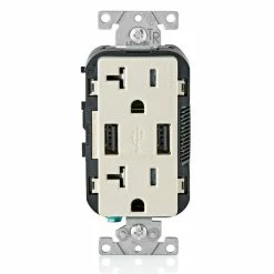 Leviton Type-A Dual USB Charger With 20A Tamper-Resistant Receptacle (Light Almond) Model T5832*
