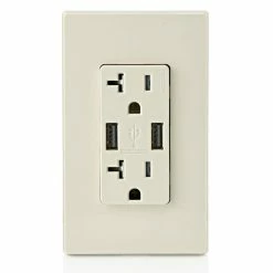 Leviton Type-A Dual USB Charger With 20A Tamper-Resistant Receptacle (Light Almond) Model T5832* -Outlets Sales Store T5832 T c 700x700