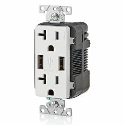 Leviton Type-A Dual USB Charger With 20A Tamper-Resistant Receptacle (White) Model T5832 -Outlets Sales Store T5832 W b 700x700