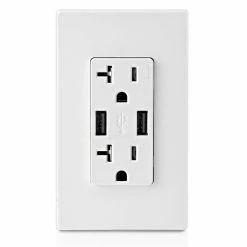 Leviton Type-A Dual USB Charger With 20A Tamper-Resistant Receptacle (White) Model T5832 -Outlets Sales Store T5832 W c 700x700