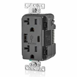 Leviton Type-A & Type-C USB Charger With 20A Tamper-Resistant Receptacle (Black) Model T5833 -Outlets Sales Store T5833 E b 700x700