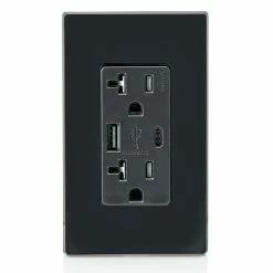Leviton Type-A & Type-C USB Charger With 20A Tamper-Resistant Receptacle (Black) Model T5833 -Outlets Sales Store T5833 E c 700x700