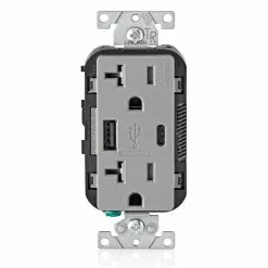 Leviton Type-A & Type-C USB Charger With 20A Tamper-Resistant Receptacle (Grey) Model T5833